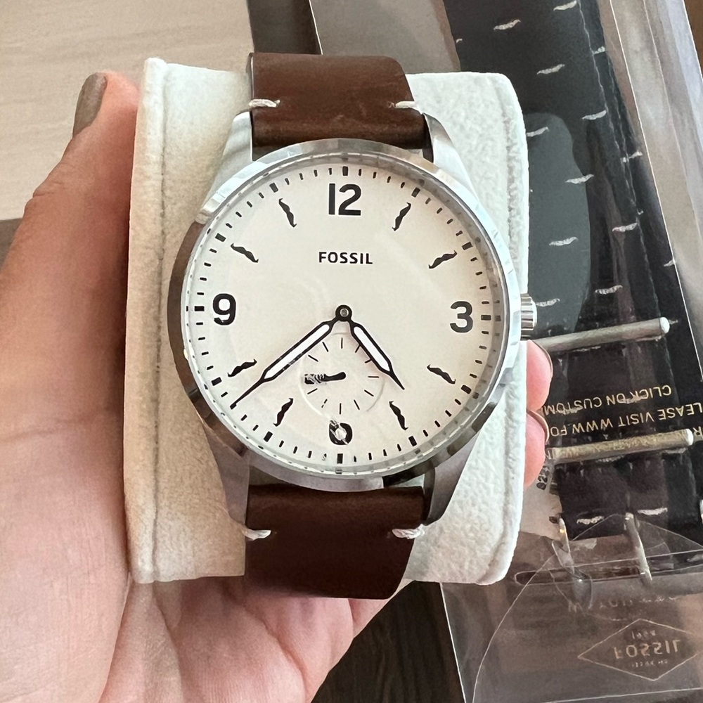 Men’s Fossil Watch with Leather Band and limited edition Movember watch band